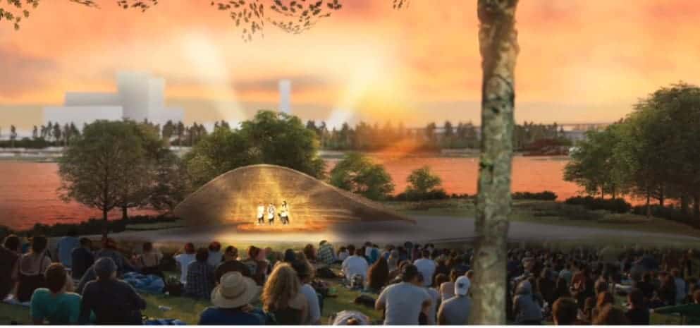 West 8’s”Blue Green Heart” design includes n ampitheater with a band shell.