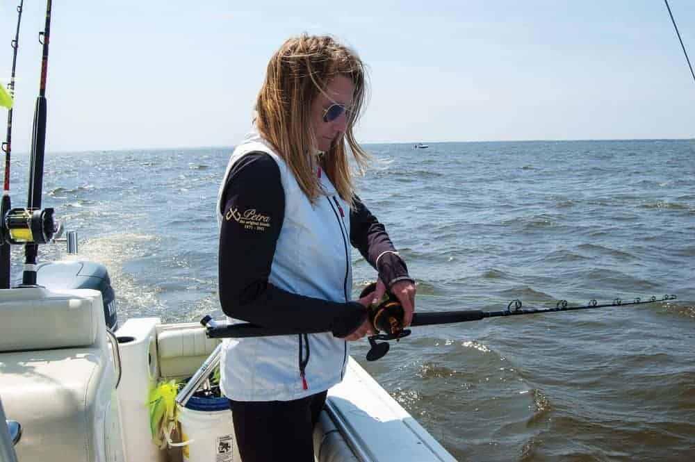 Kim Madigan pays out just the right amount of line and expectation for a winning hook-set. photo by Marty Legrand