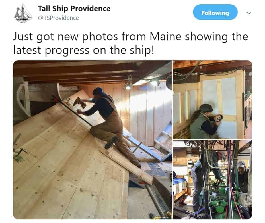 The Tall Ship Providence Foundation has been documenting the ship’s progress on social media.