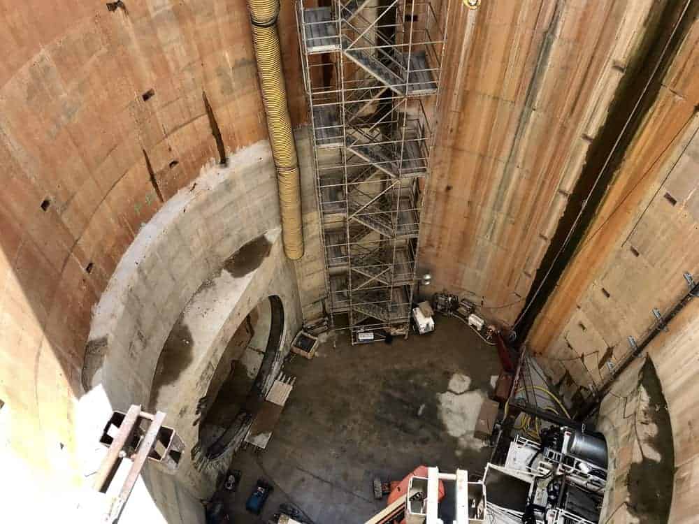 A peek into the 150-foot-deep hole where the machine will go. Photo: Natalie Jones