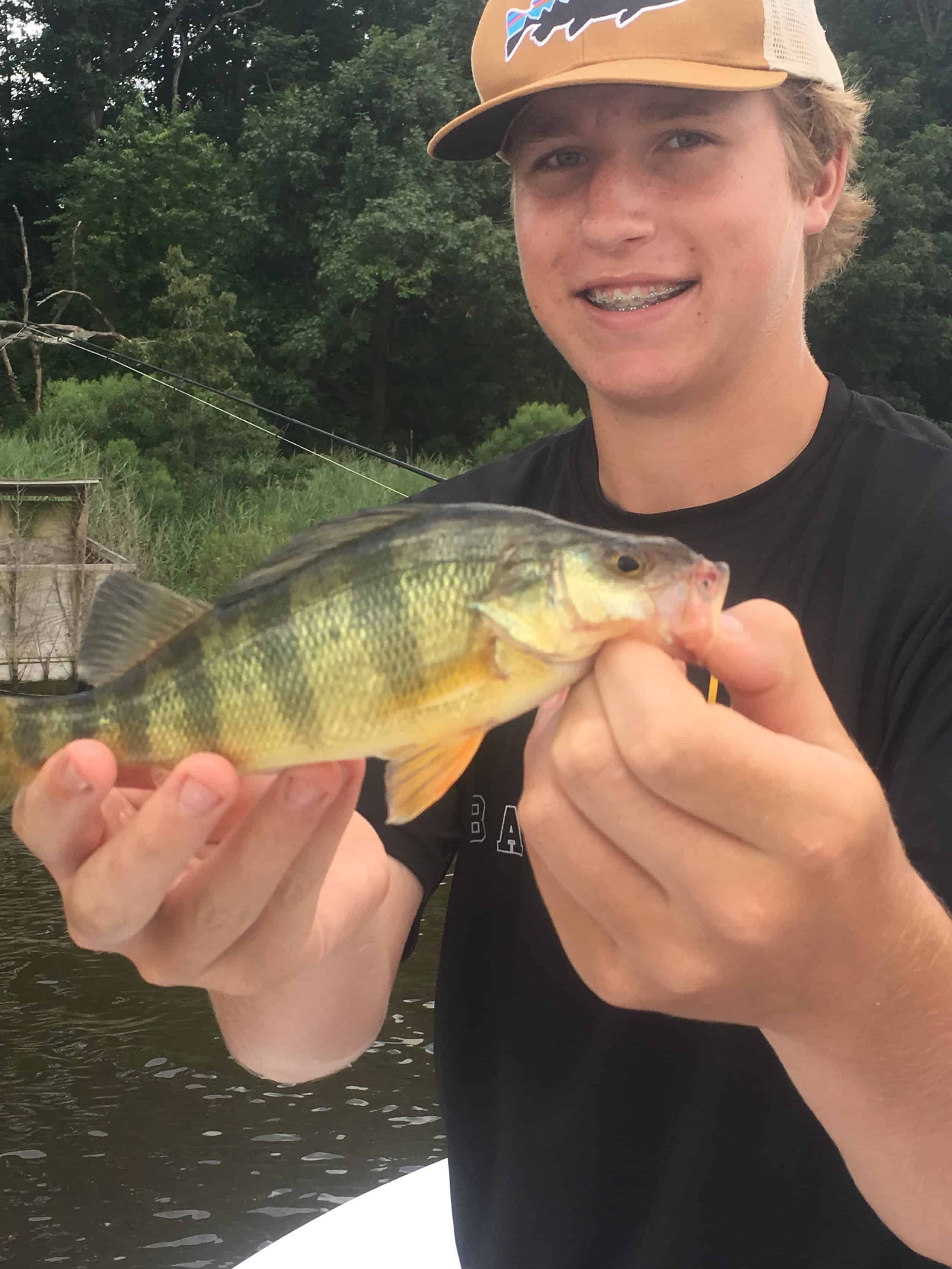 The Bay rivers are teeming with fish, from yellow and white perch to river herring and rockfish. This is Max Hart from Texas. (Photo credit Capt. Chris D. Dollar/CD Outdoors)