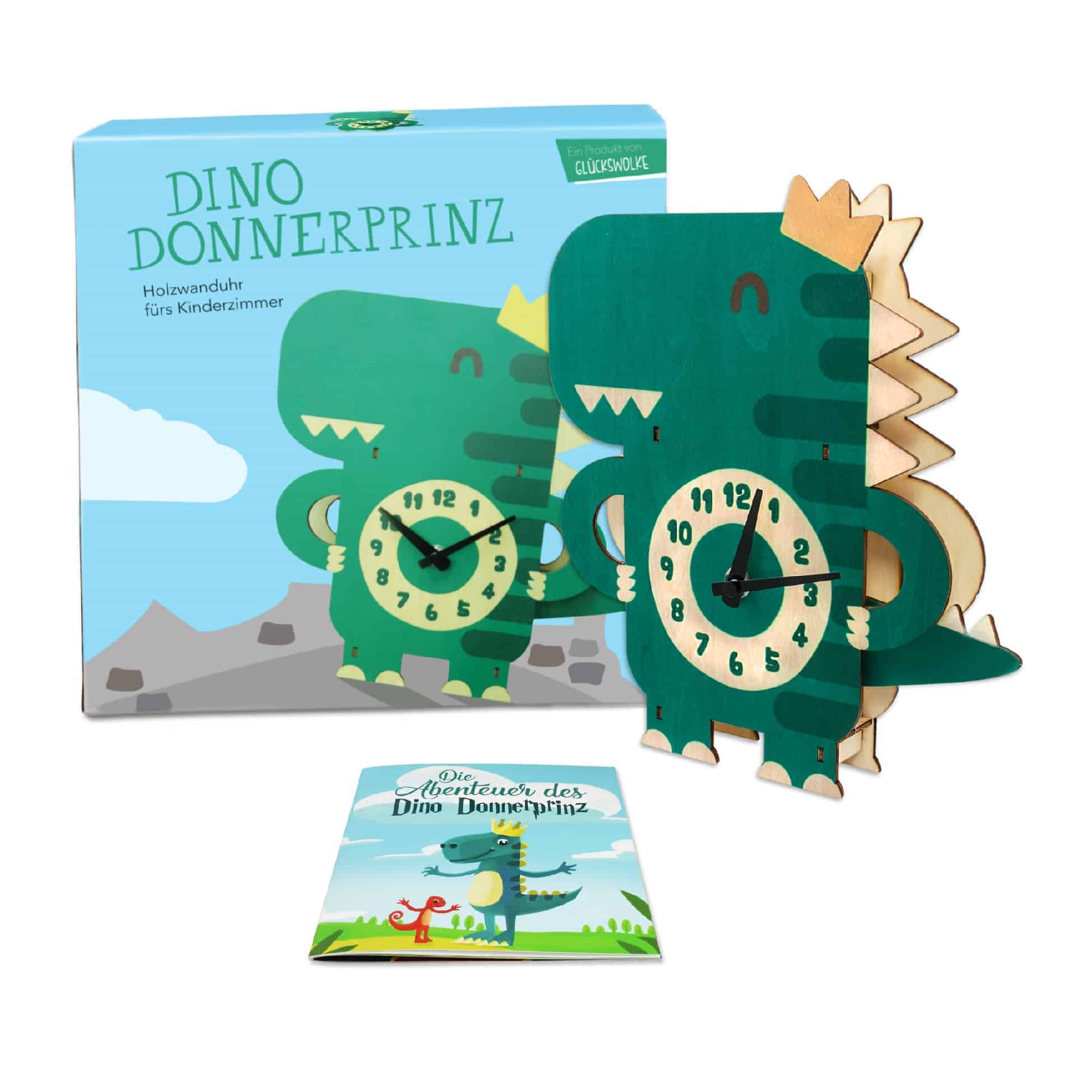 Dino Donnerprinz Gesamtpaket Kinderuhr aus Holz