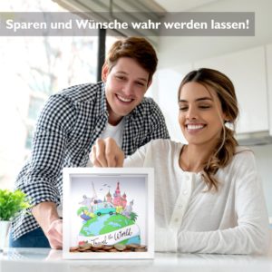 Bild_1 - Glückswolke Spardose 3D Bilderrahmen befüllen Reisekasse Urlaubskasse Reisen