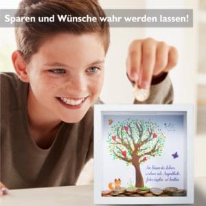 Bild_1 - Glückswolke Spardose Taufe 3D Bilderrahmen befüllen Taufgeschenk Lebensbaum