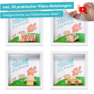 Glückswolke Geldgeschenk Verpackung Bilderrahmen mit Sparschwein