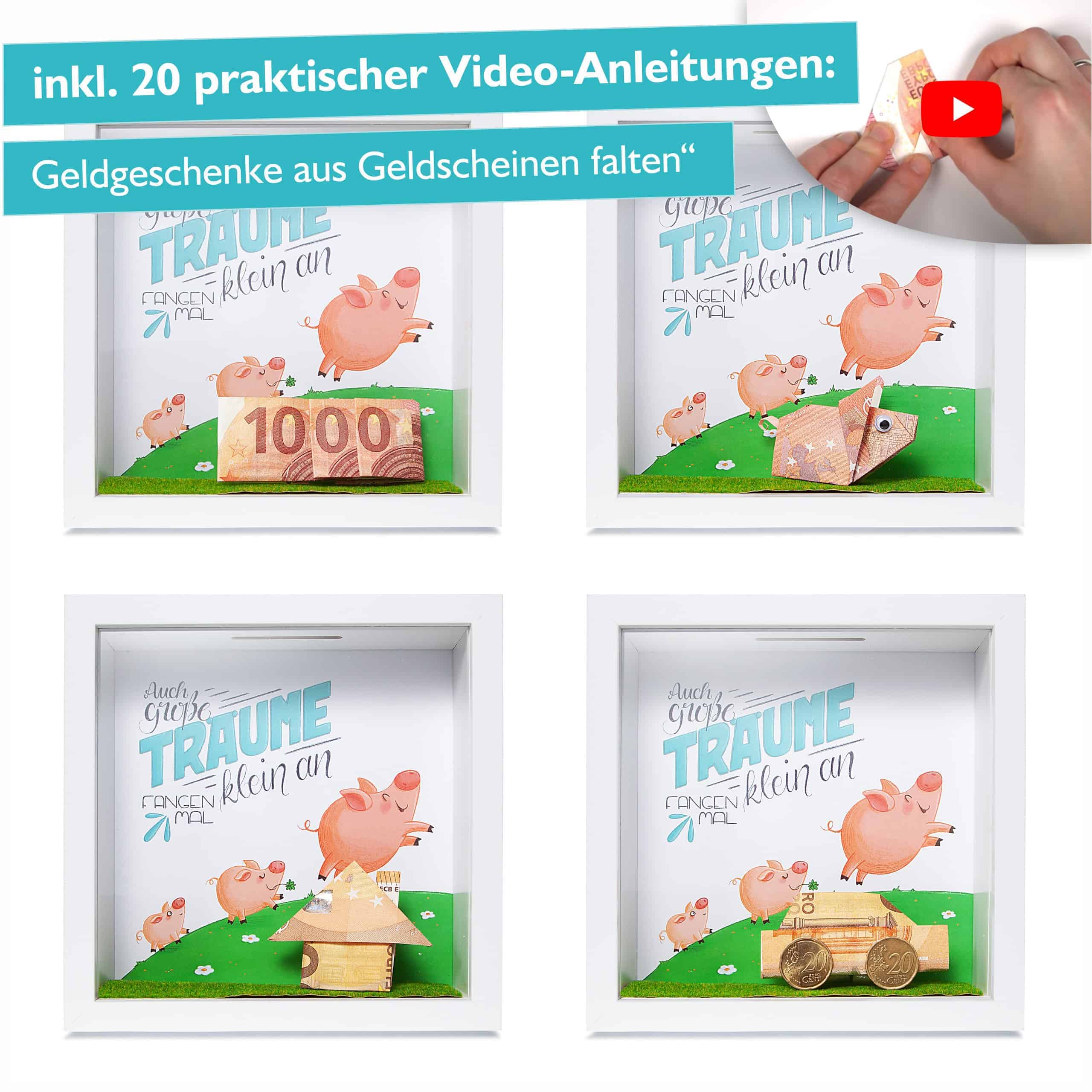 Glückswolke Geldgeschenk Verpackung Bilderrahmen mit Sparschwein