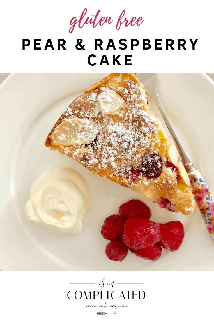 Gluten Free Pear and Raspberry Cake - It's Not Complicated Recipes #pear #raspberry #cake #glutenfree #frangipane #sweettreats #dessert #cakerecipes #easyrecipes