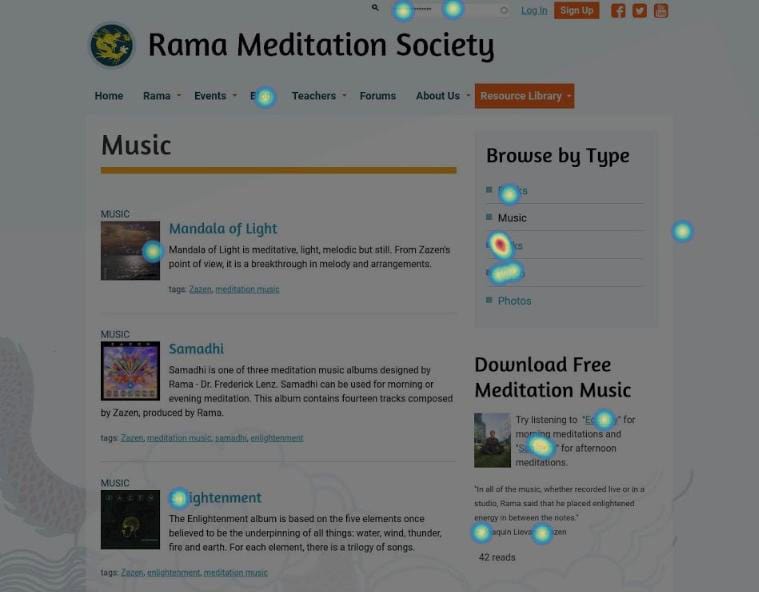 Example of a heat map on a web page for Rama Meditation Society