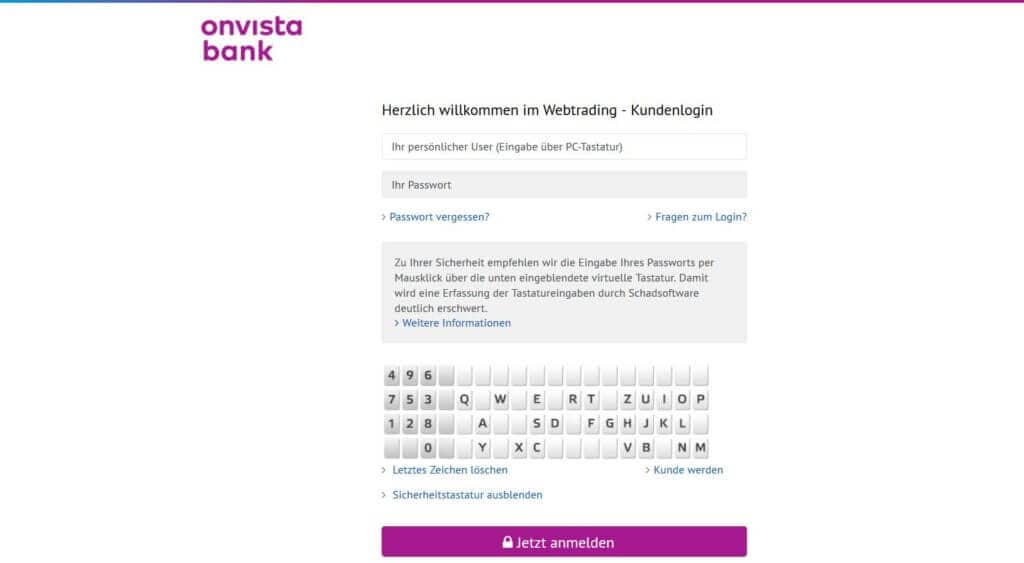 Aktie kaufen Schritt für Schritt onvista: Schritt 1 Einloggen in das Onvista Depot