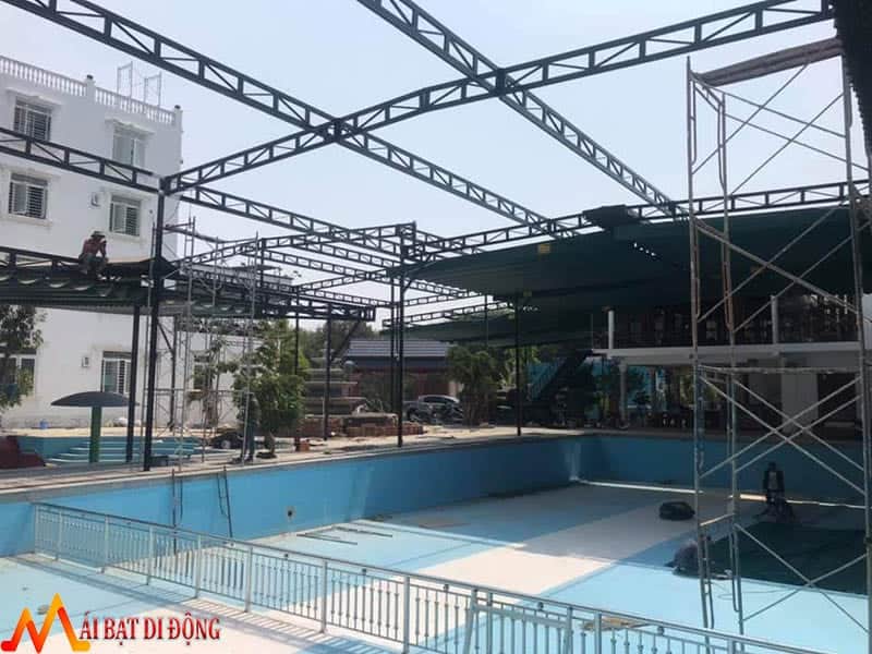 Mái che bể bơi-hồ bơi Khung kéo mái che xếp