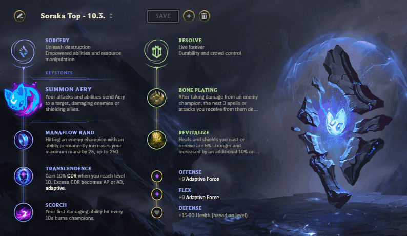 Runes and Keystones for Soraka Top in Patch 10.3.