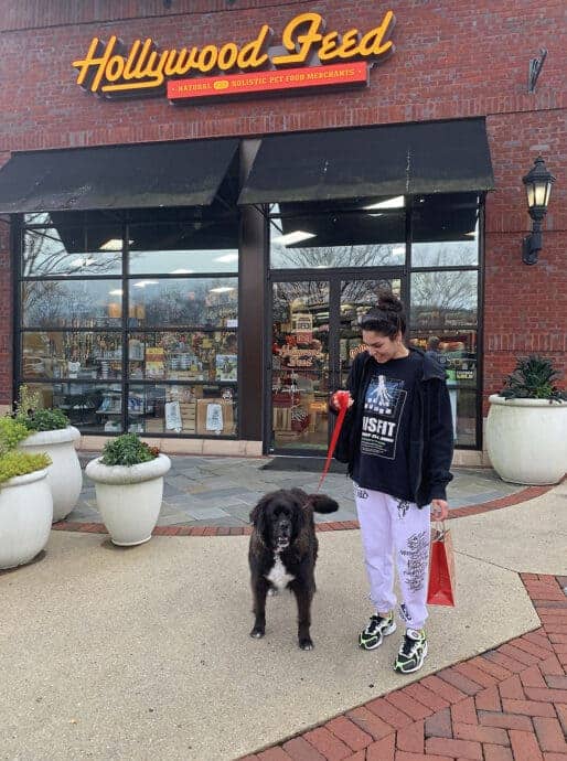 Daughter and dog outside Hollywood Feed