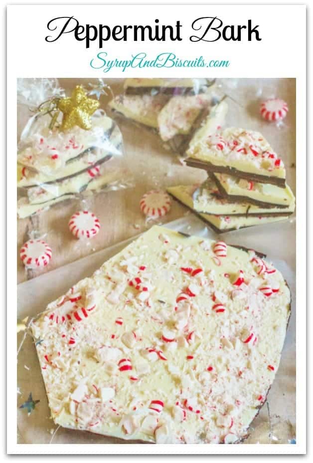 Peppermint Bark is an easy and elegant Christmas gift. It's a cinch to make with only four ingredients and contains layers of semi-sweet and white chocolate. It's topped with crushed peppermint candy for a festive appearance. #peppermint #candy