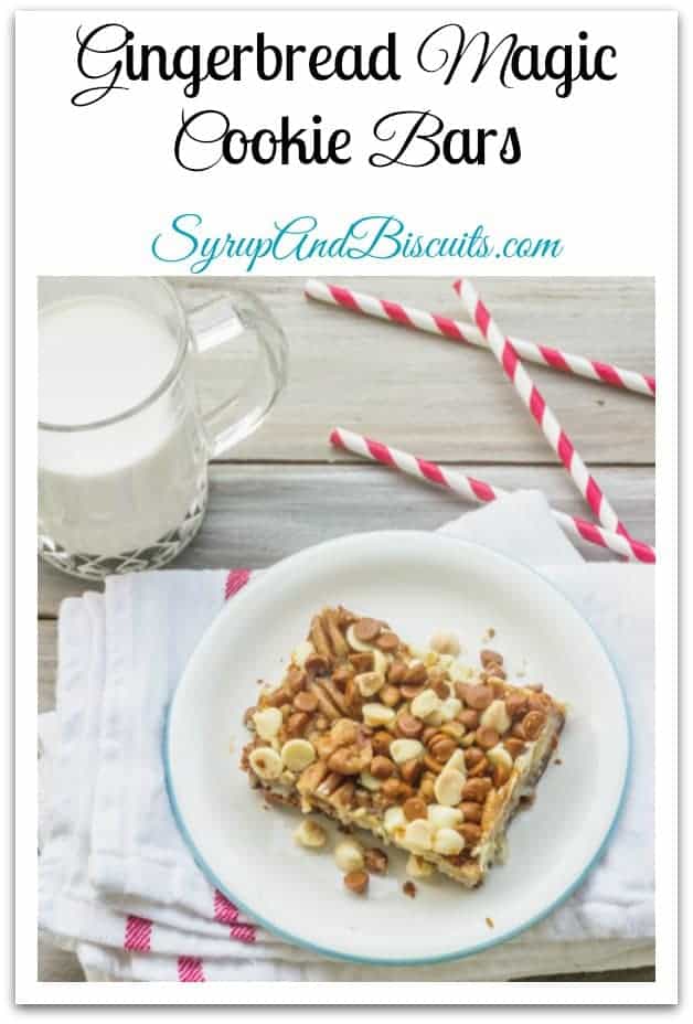 Gingerbread Magic Cookie Bars is a variation of the vintage recipe for Magical Cookie Bars. Gingersnap cookies and orange juice form a crust that's reminiscent of gingerbread cake. The layers of coconut, white chocolate, cinnamon chips, and toffee chips add a delightful spin to the classic recipe. #cookie #syrupandbiscuits #gingerbread