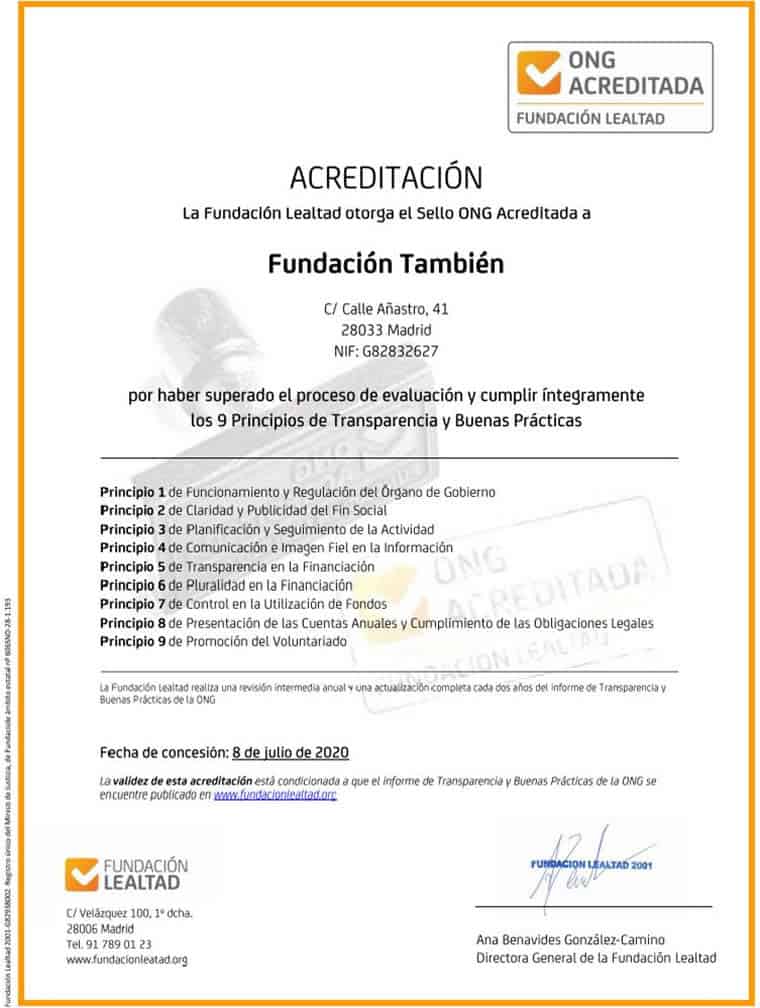Fundación También, ONG acreditada por la Fundación Lealtad