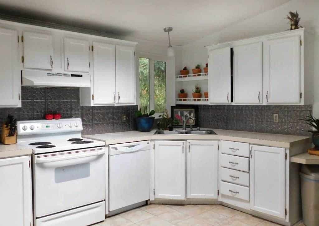 faux tin kitchen backsplash