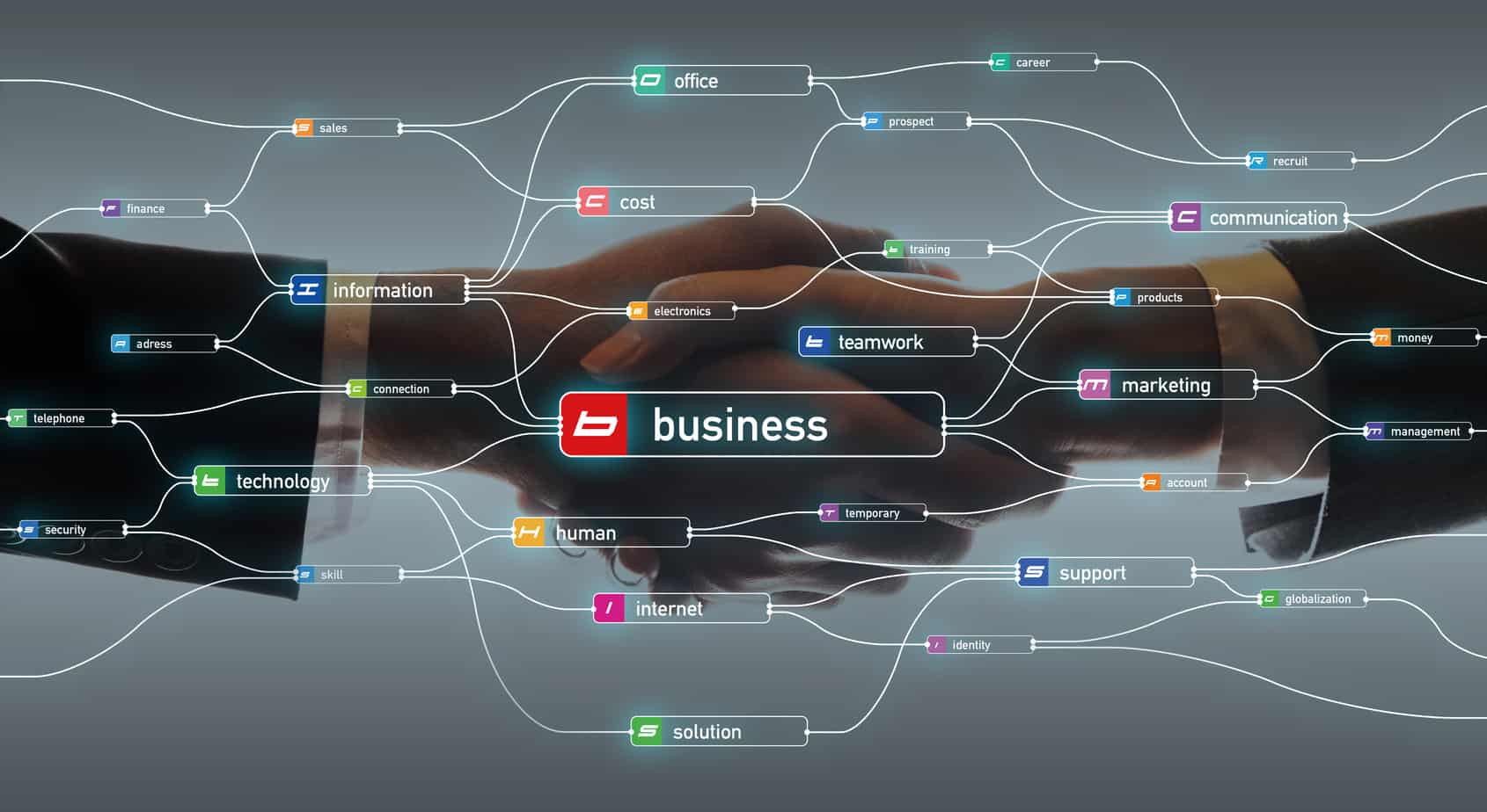 Decorative image despicting data flow and business relations Decorative image despicting data flow and business relations