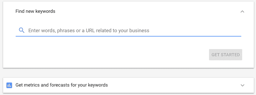 New style Keyword Planner start screen