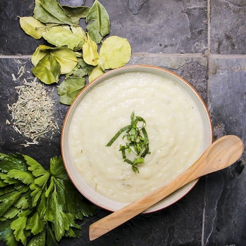 Celeriac Soup with Coconut, Dried Kaffir and Lemongrass - vegan