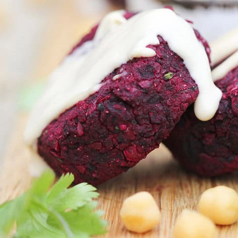 Roast Beetroot Falafels with Tahini Sauce - easy gluten-free vegan deliciousness