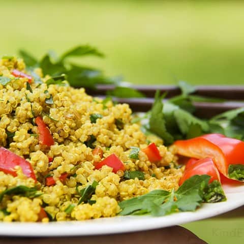 Quinoa Salad with turmeric and warming spices - gluten-free, vegan by Anastasia, Kind Earth