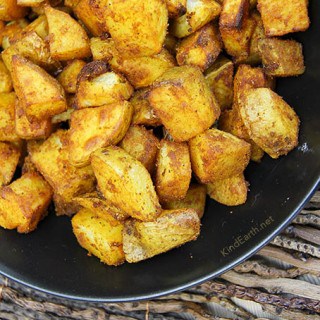 Turmeric Roast Potatoes, gluten-free vegan by Anastasia, Kind Earth