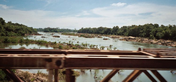crossing a bridge driving from Banlung to Stung Treng Spotting Irrawaddy dolphins