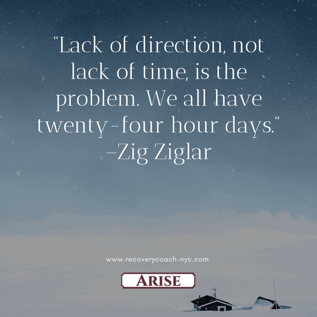 Zig Ziglar quote Focus is a benefit of your recovery plan. This image depicts Zig Ziglar's quote on focus.