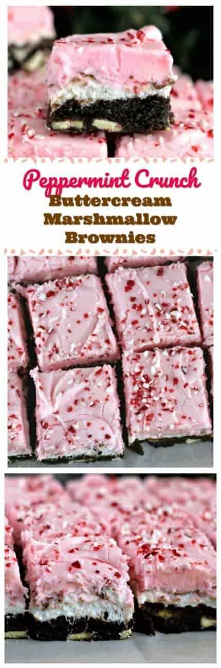 Peppermint Crunch Buttercream Marshmallow Brownies