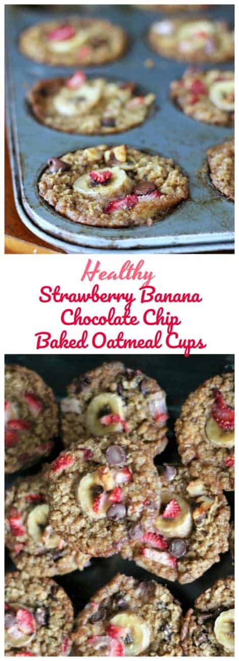 Healthy Baked Strawberry Banana Chocolate Chip Oatmeal Cups