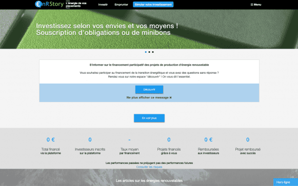 Capture d'écran du site internet ENR Story