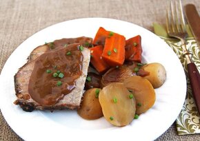 Sliced Slow Cooker Pot Roast on plate