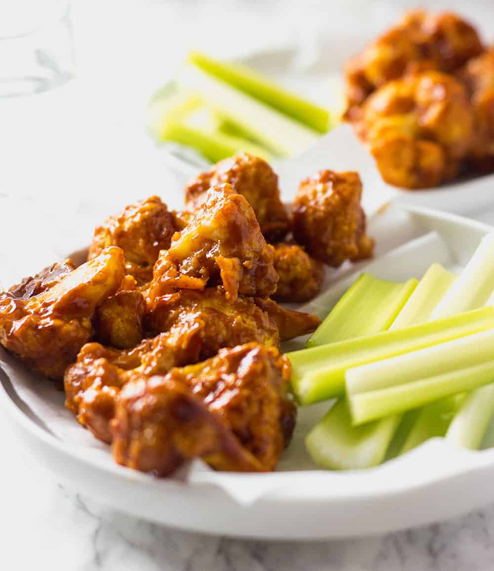 BBQ Cauliflower Wings on a white plate