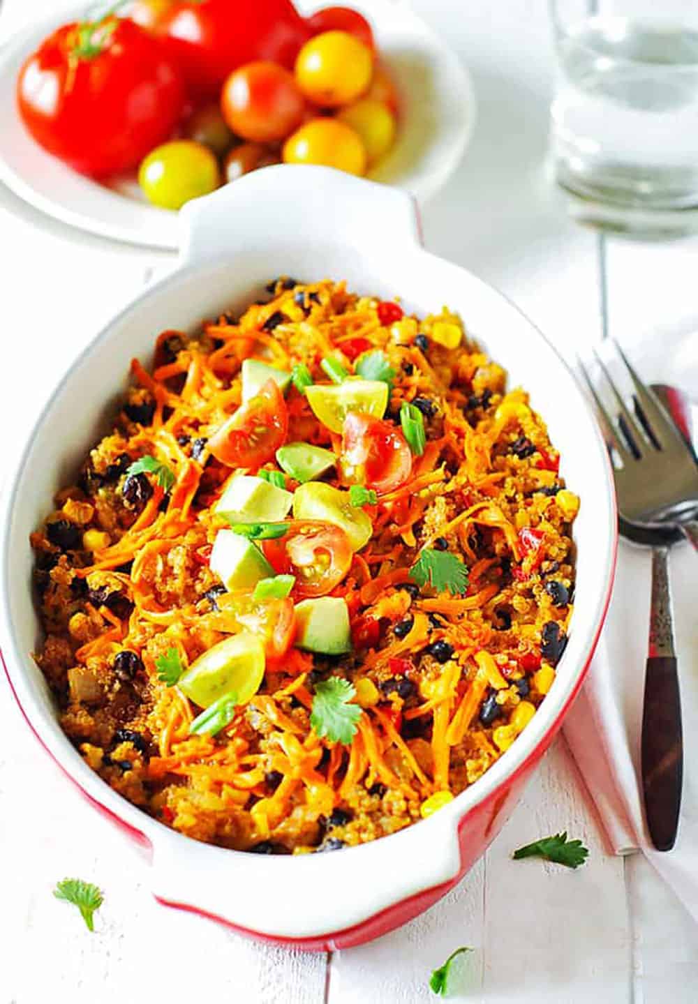 Mexican Quinoa Casserole Bake Black Bean. Quinoa, Corn baked in a casserole dish