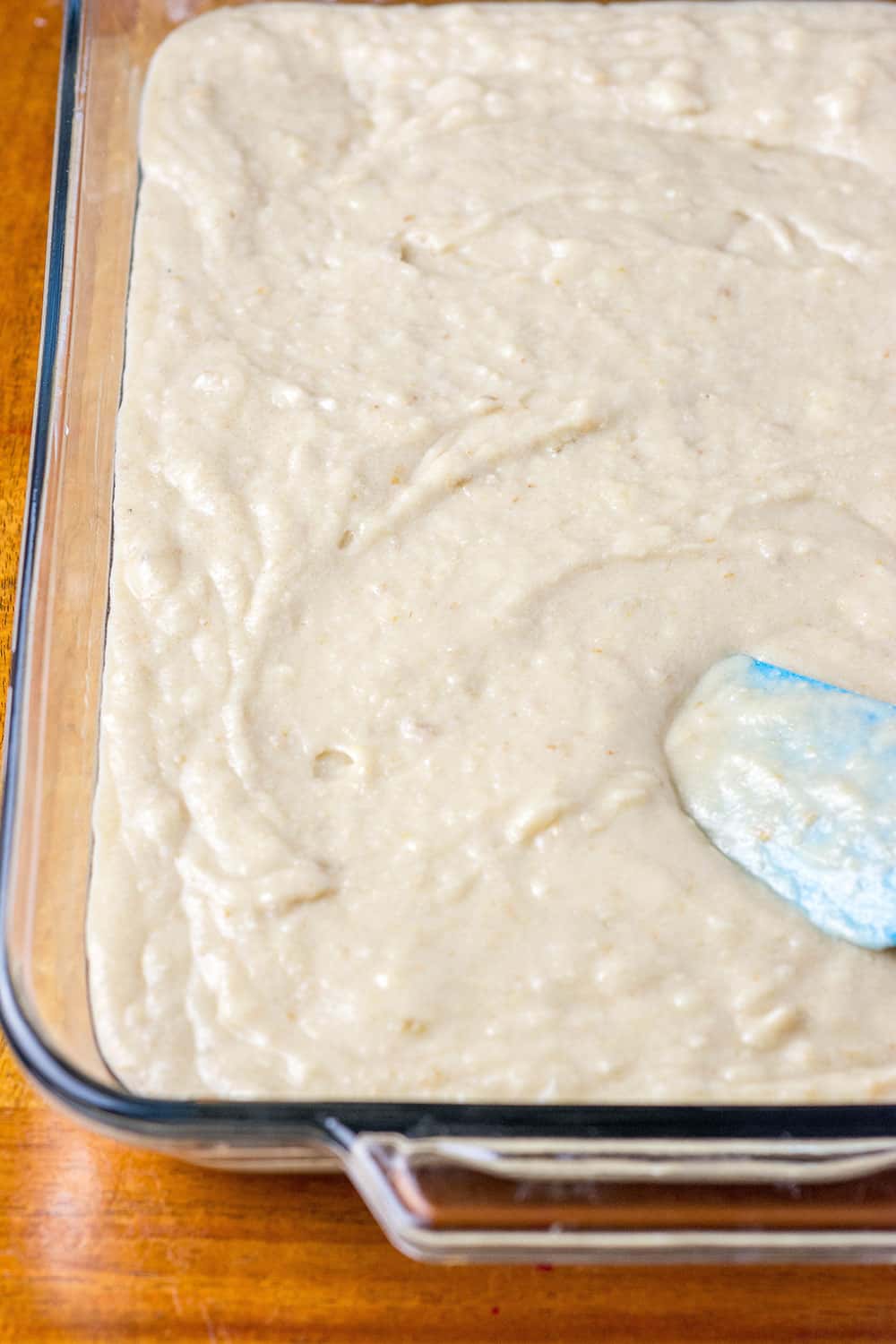 Vegan Banana Cake Batter in pan