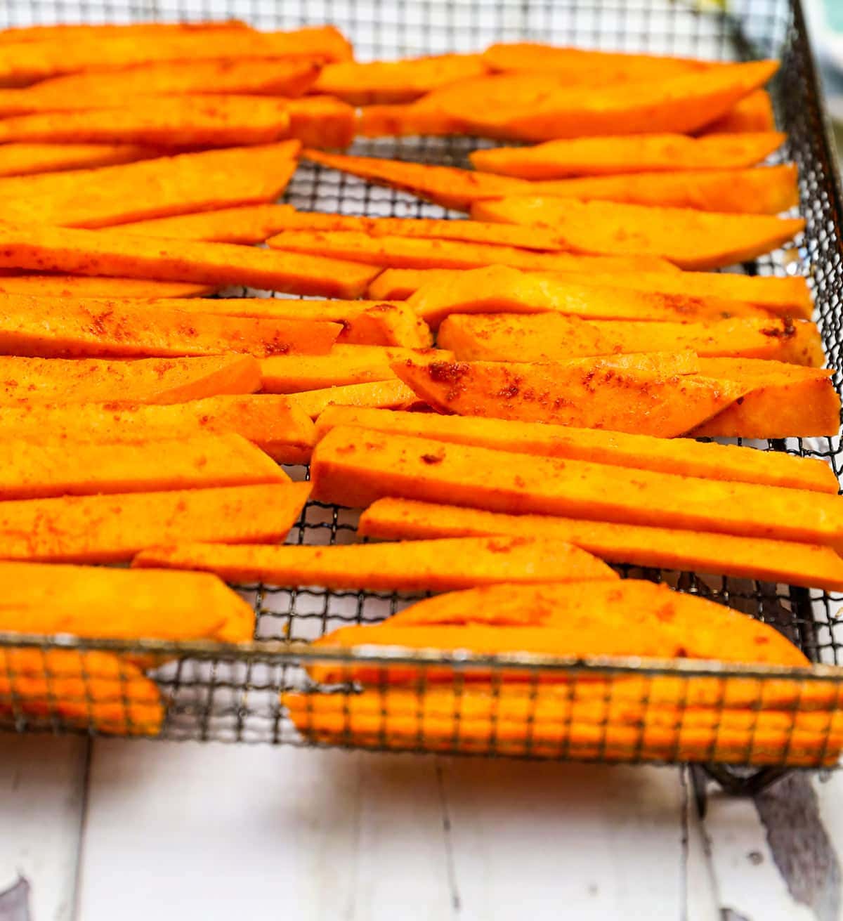 air fryer sweet potato fries in basket
