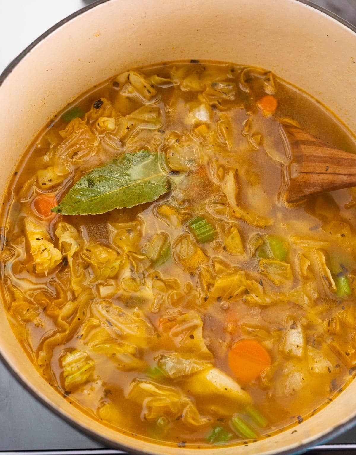 cabbage soup cooking in the pot