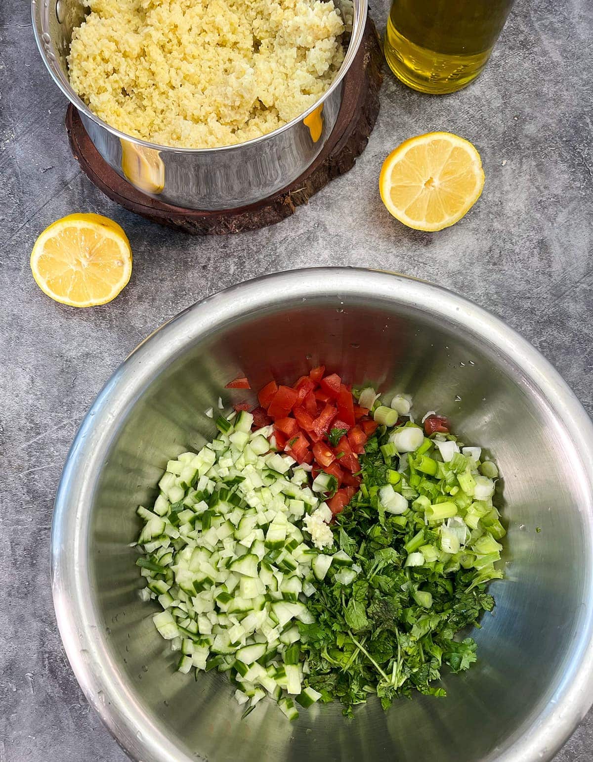 overlay of millet tabouli ingredients