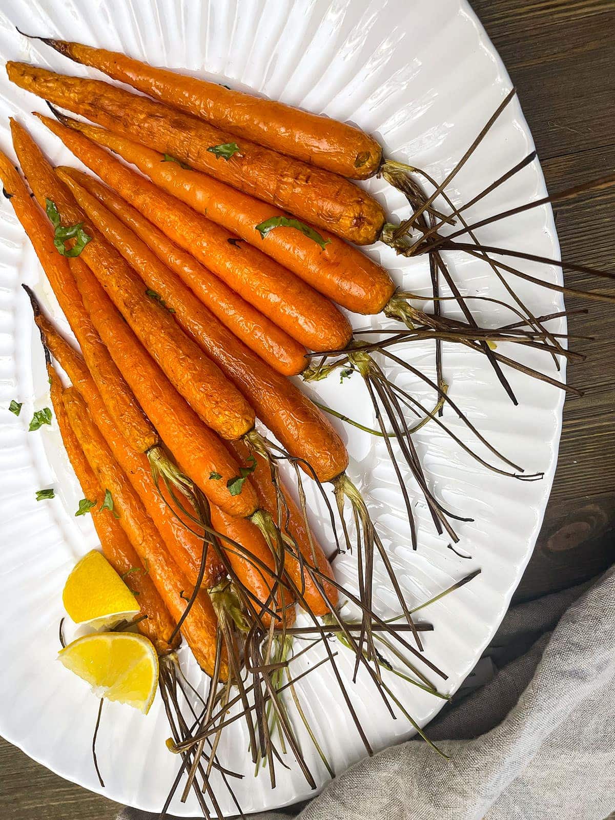 air fryer carrots on a white platter