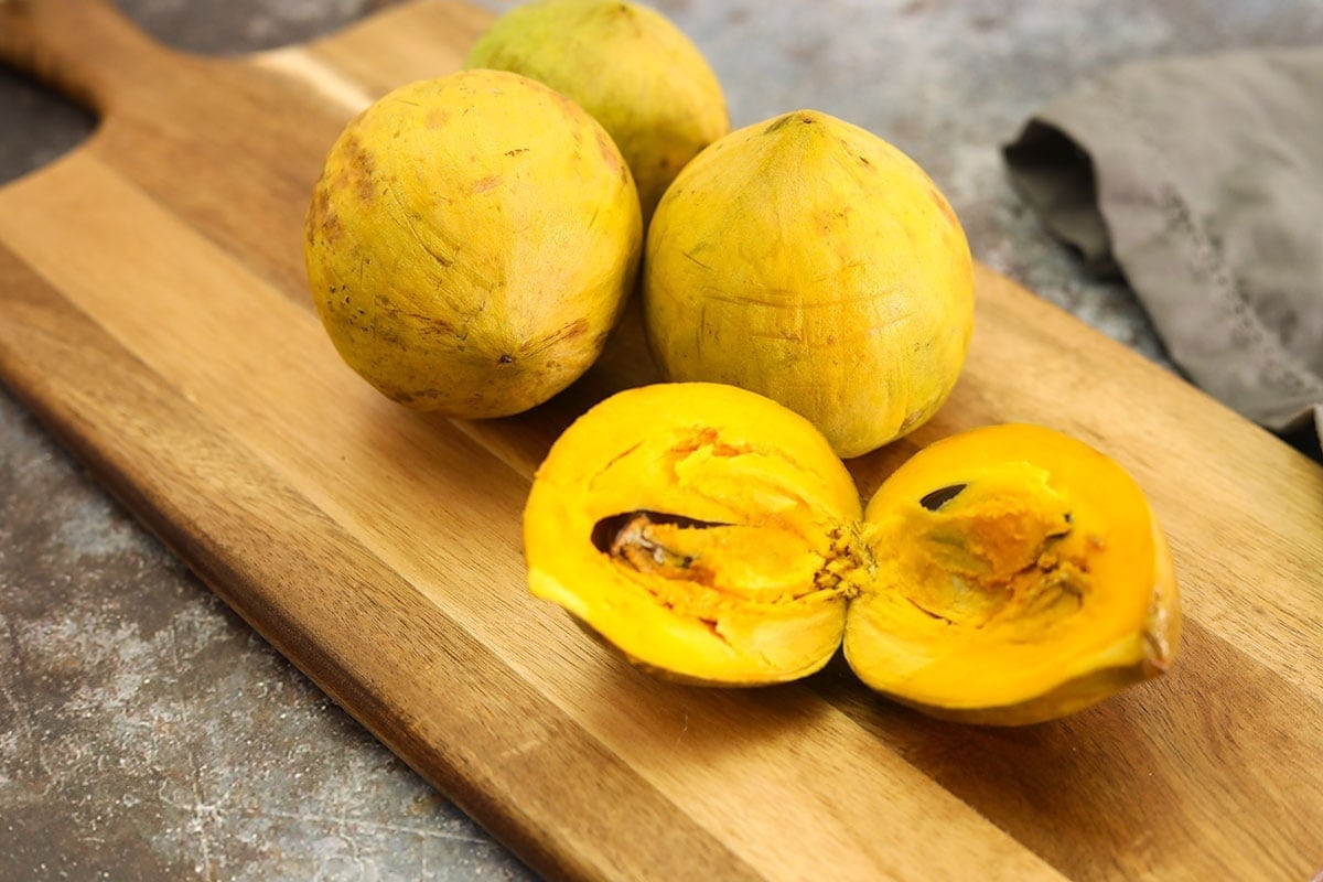 egg fruits on cutting board