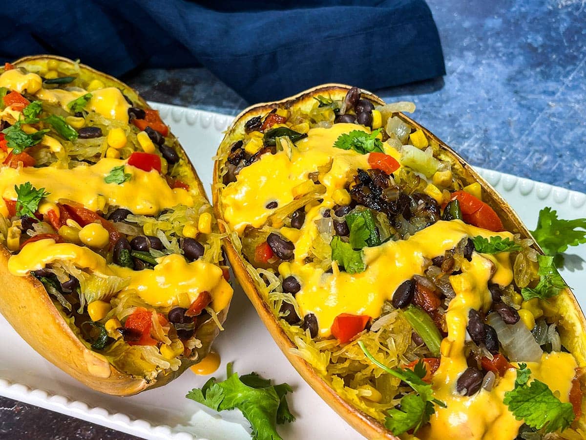 horizontal video of spaghetti squash boats