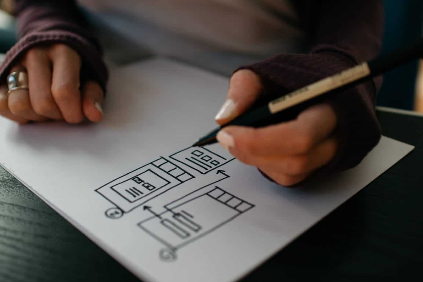Product designer prototyping mobile app on paper.