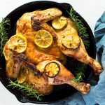 Butterflied Lemon Chicken Roast in Cast Iron Pan