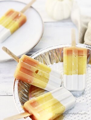 Tropical candy corn pops on tray