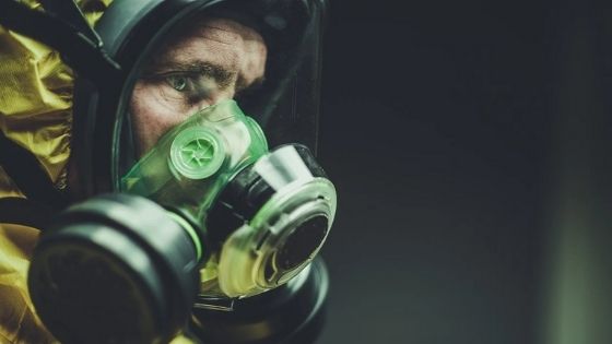 Gas mask with chemical suit