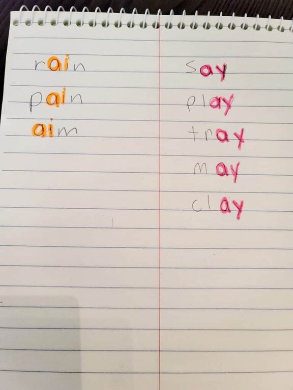 color coding vowel teams for long a