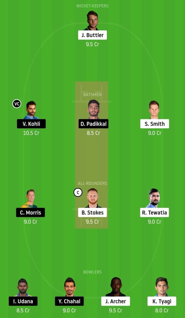 RR vs BLR Dream11 Team 33rd Match IPL 2020