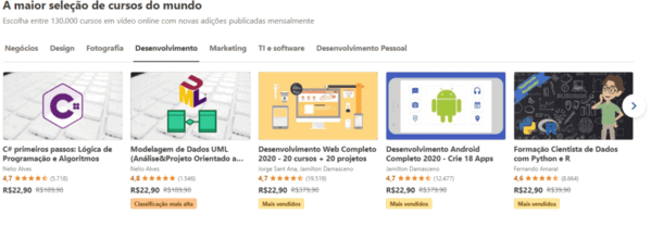 cursos de programação na udemy