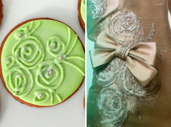 Cookies with floral dress design Green Cookies with Swirls
