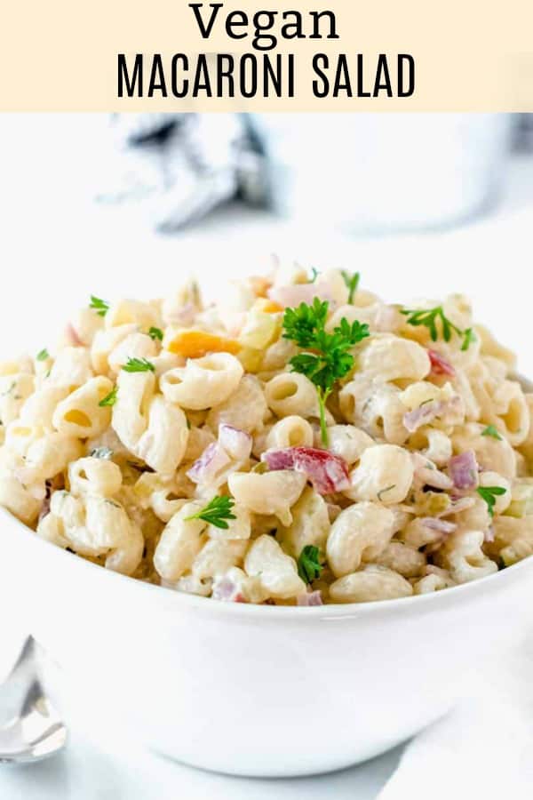 Vegan Macaroni Salad in a white bowl
